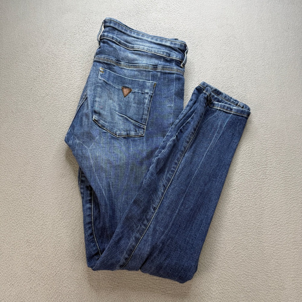 Guess Los Angeles 1981 Moto Skinny Jeans Womens 31 Blue Cotton Blend Biker Denim